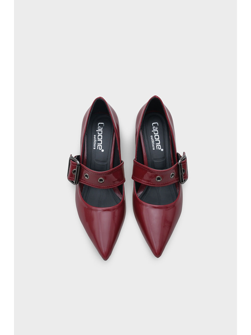 Bordo Catherin Sivri Burunlu Kalın Orta Topuklu Bantlı Kadın Ayakkabı-5