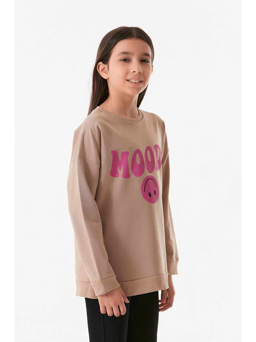 Fullamoda Vizon Yazı Baskılı Bisiklet Yaka Kız Çocuk Sweatshirt - 2