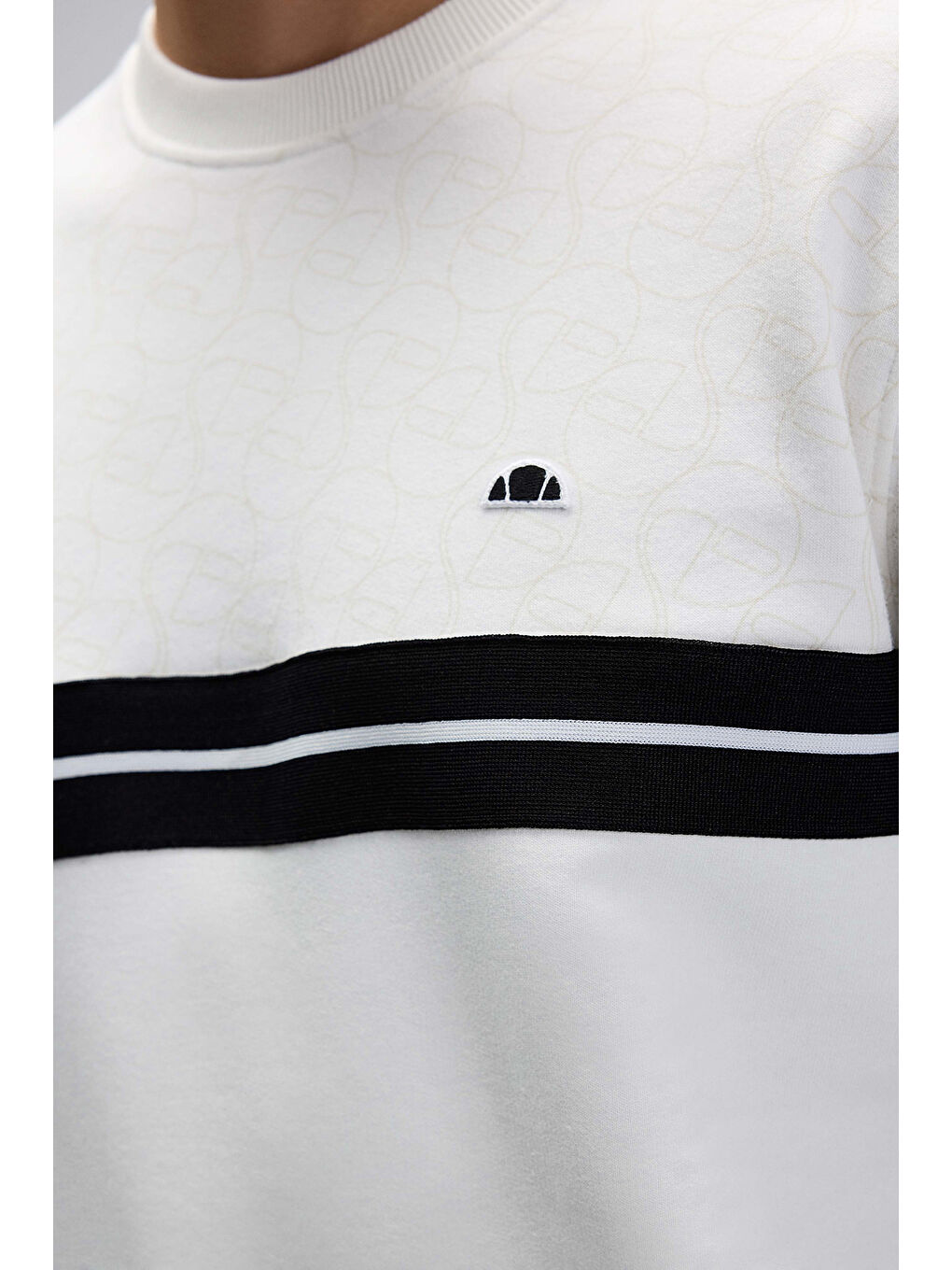 Beyaz Pamuklu Regular Fit Bisiklet Yaka Şerit Detaylı Sweat EM618-OF-4