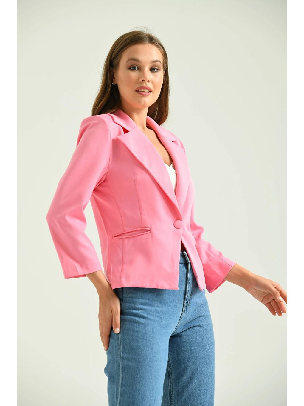 Parkkaron Pembe Kadın Pembe Tek Düğmeli Slim Blazer Ceket