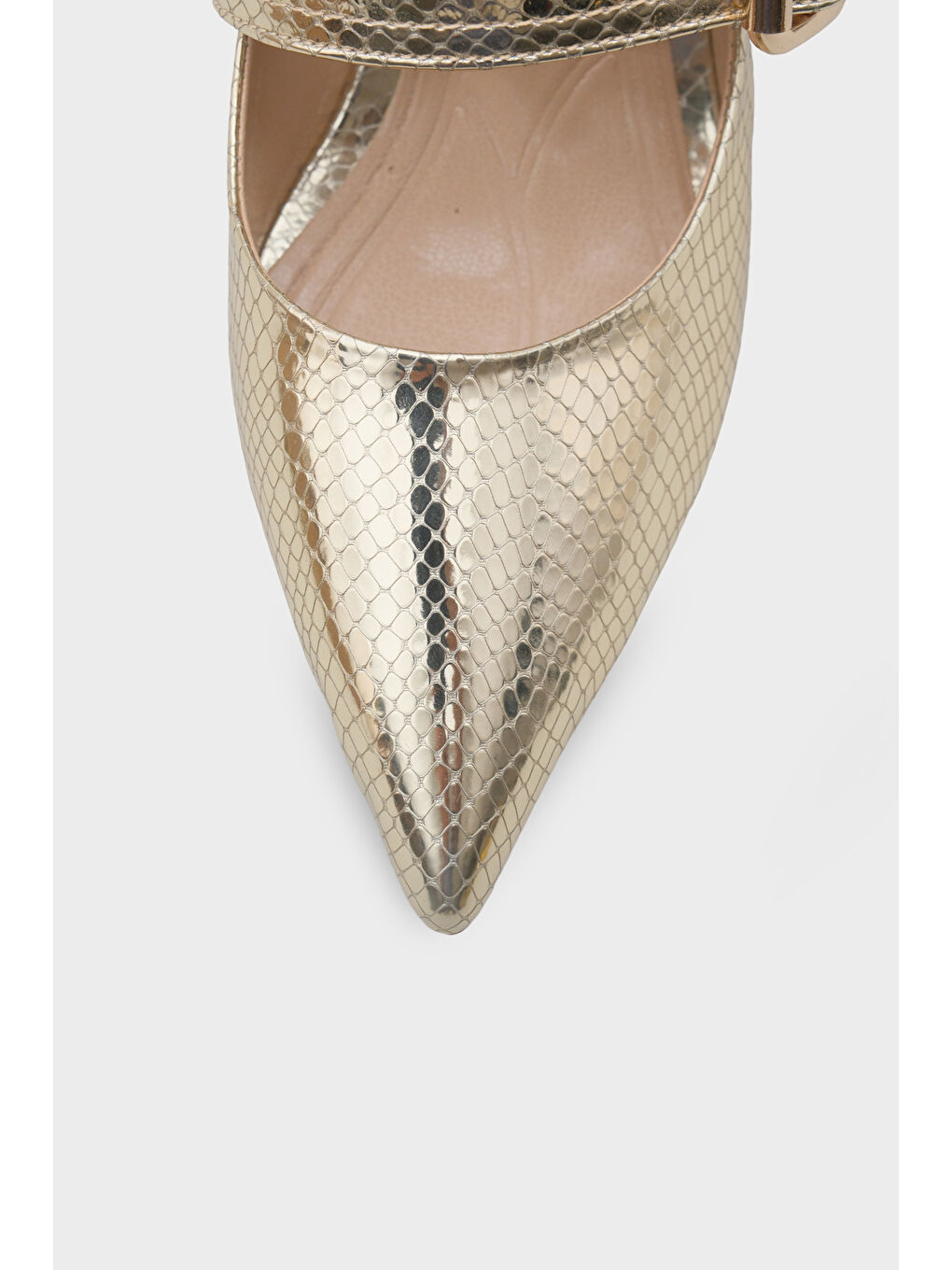 Sarı Catherin Sivri Burunlu Kalın Orta Topuklu Bantlı Kadın Ayakkabı-4