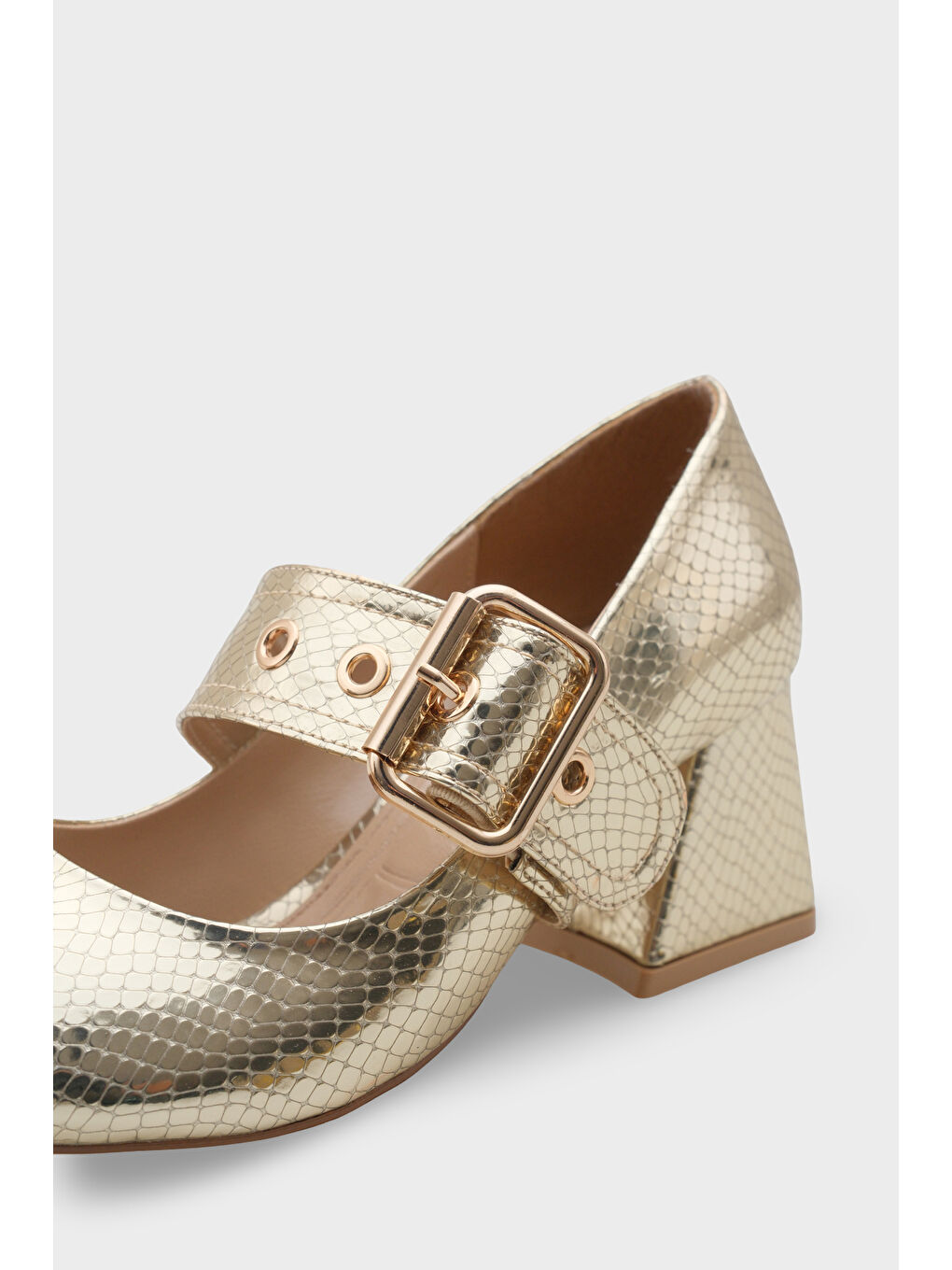 Sarı Catherin Sivri Burunlu Kalın Orta Topuklu Bantlı Kadın Ayakkabı-5