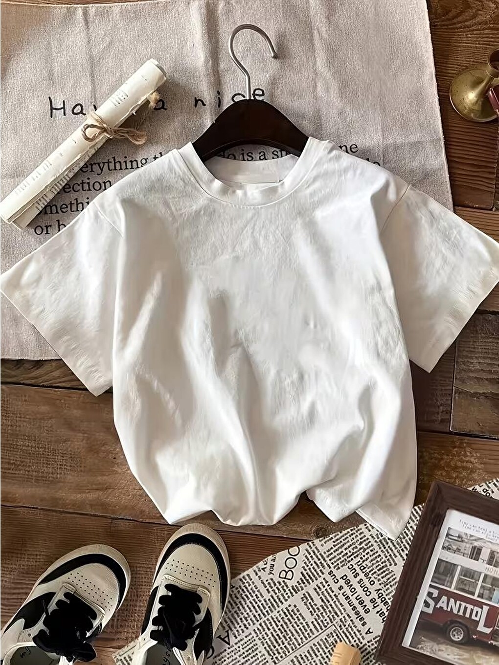 Beyaz Oversize Arkası Leopar Baskılı Pamuklu Kadın T-shirt Büyük Beden Kadın Tshirt-1