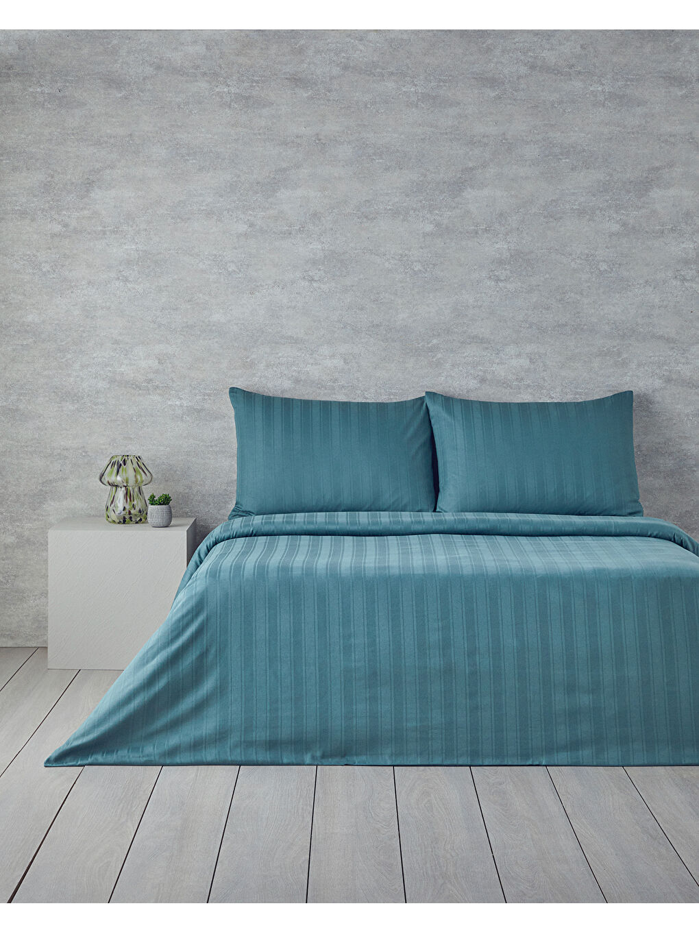 Lior Çizgili Pamuk Saten King Size Nevresim Takımı Yeşil