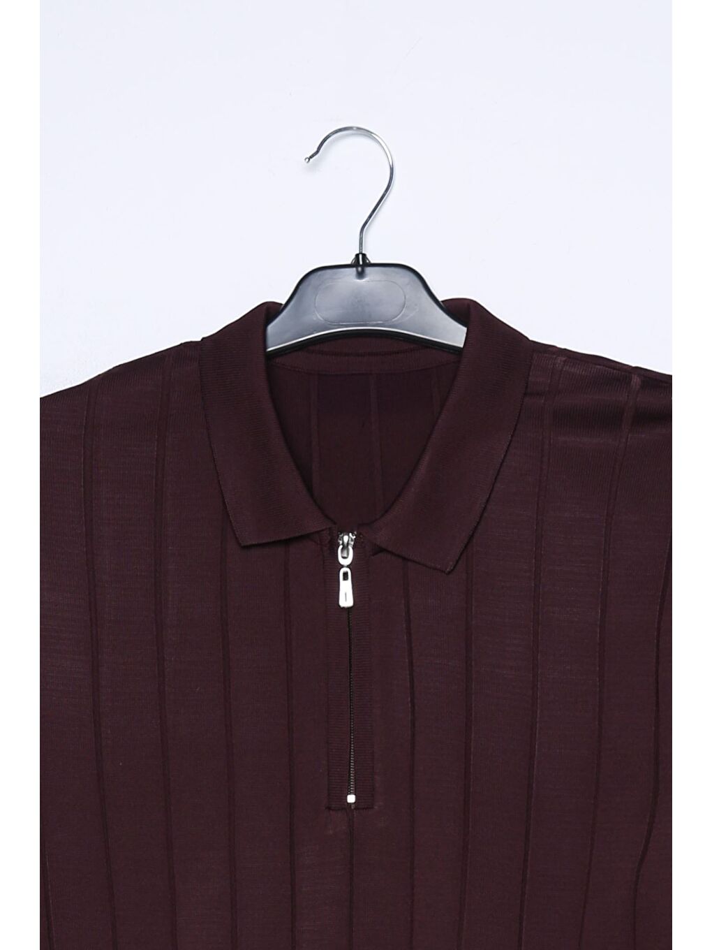 Bordo Polo Yaka Yarım Fermuarlı Erkek Triko Kazak-3