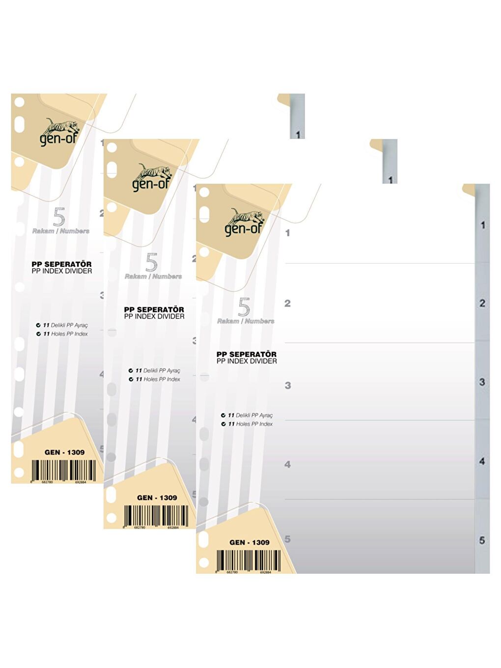 Gen-Of Ayraç Seperatör 1-5 Rakamlı 3 Adet (GEN-1309)
