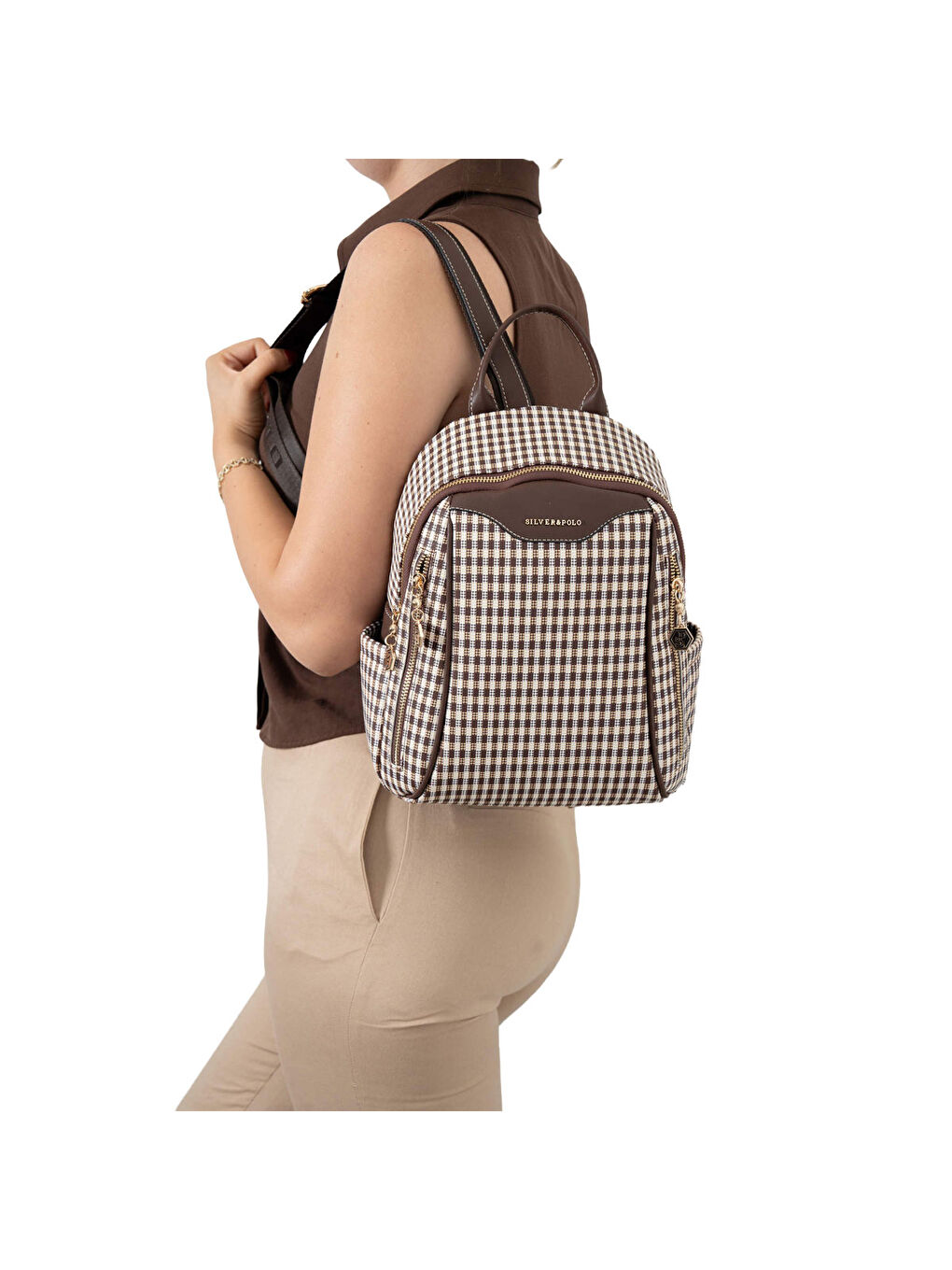Kahverengi Kadın 906-47376 SILVER POLO SIRT ÇANTASI M191 KAHVE SARI-MAT KAHVE