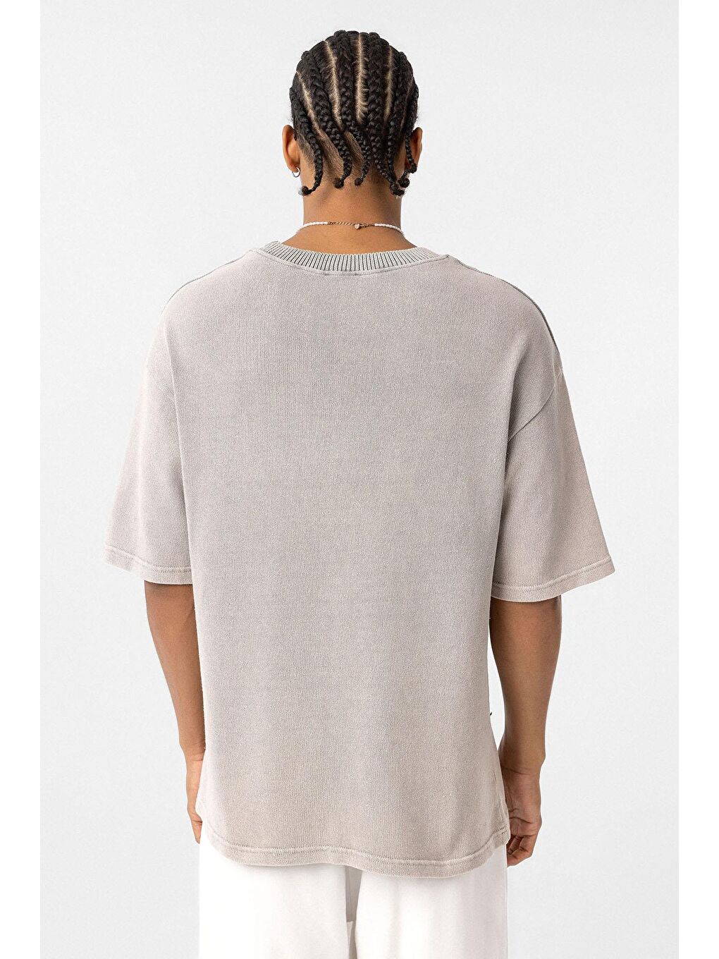 Bej Yıkamalı Oversize Baskılı Tişört Taş-4