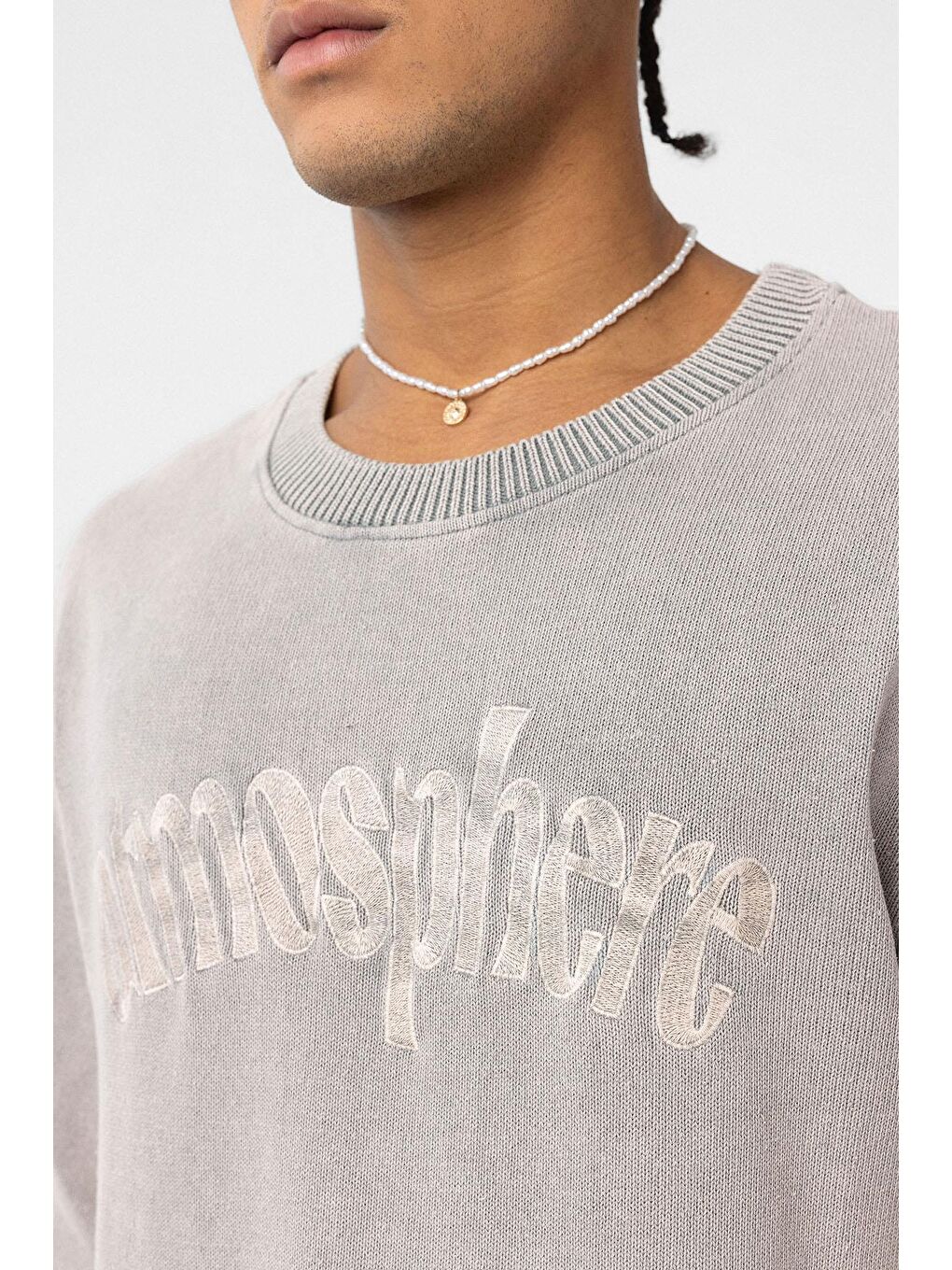 Bej Yıkamalı Oversize Baskılı Tişört Taş-5