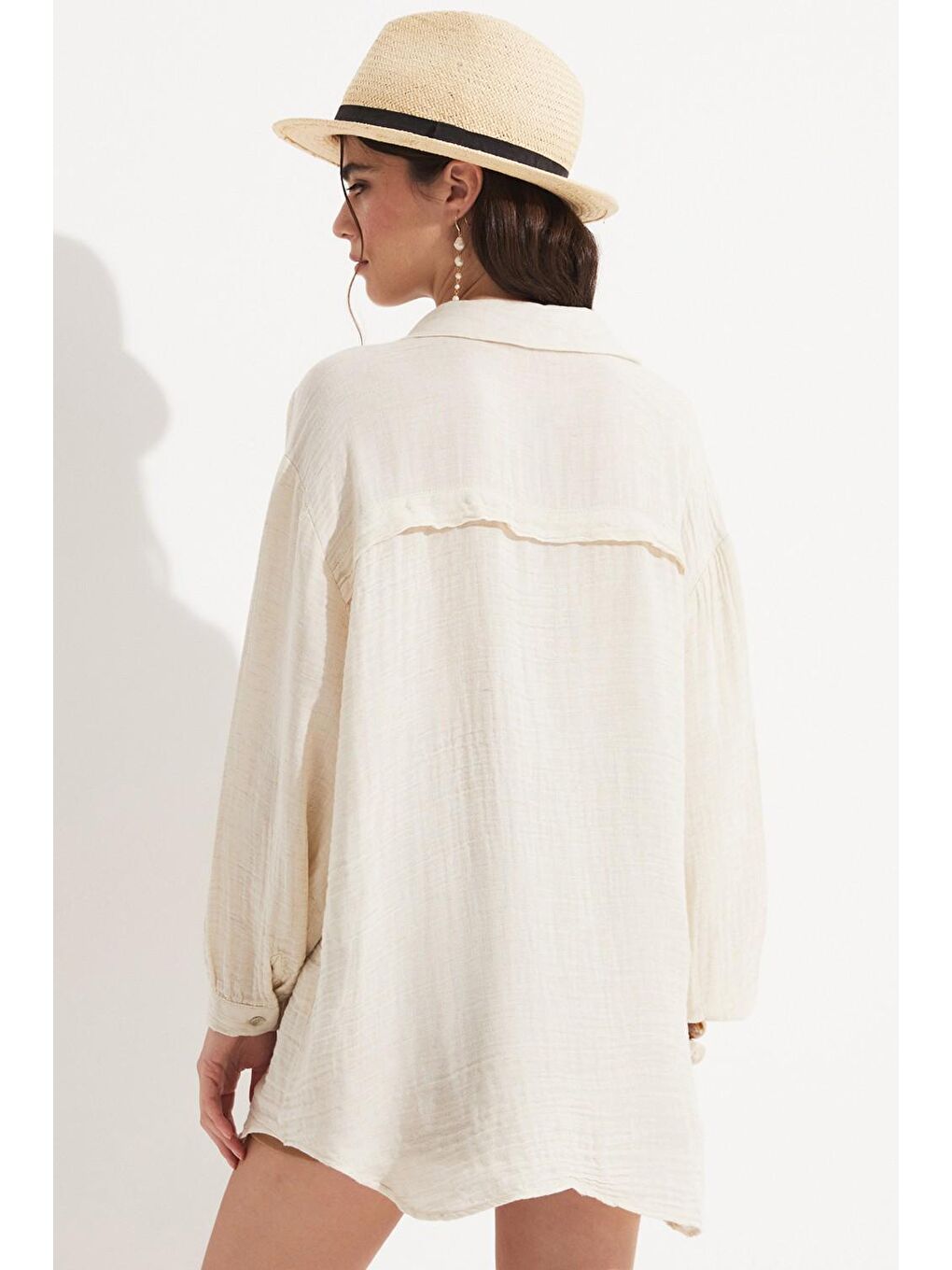 Bej Kadın Pamuk Gömlek-4