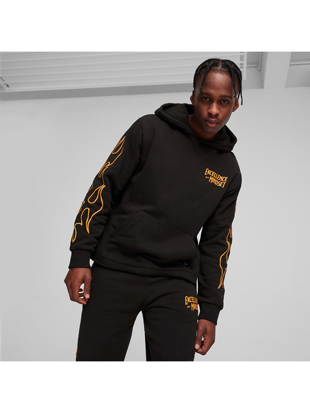 Caution Erkek Siyah Kapüşonlu Sweatshirt