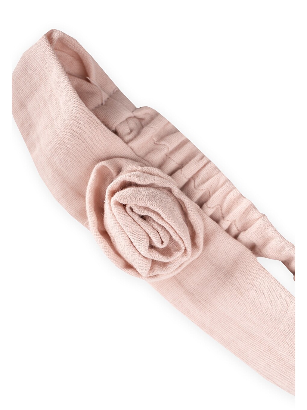 Müslin Gül Figürlü Lastik Bandana Pudra Pembe-1