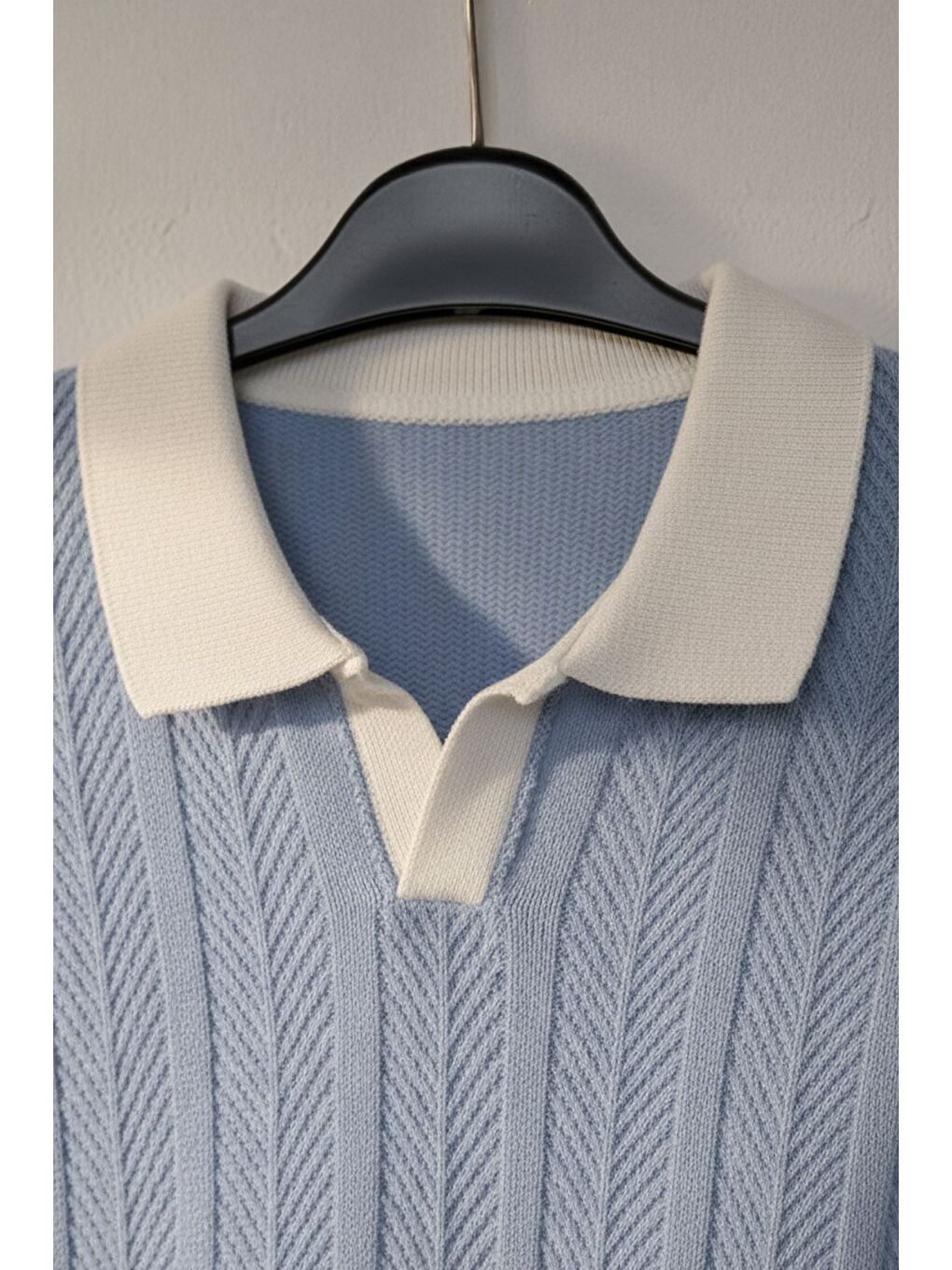 Mavi Erkek Polo Yaka Kendinden Desenli Triko Kazak-3