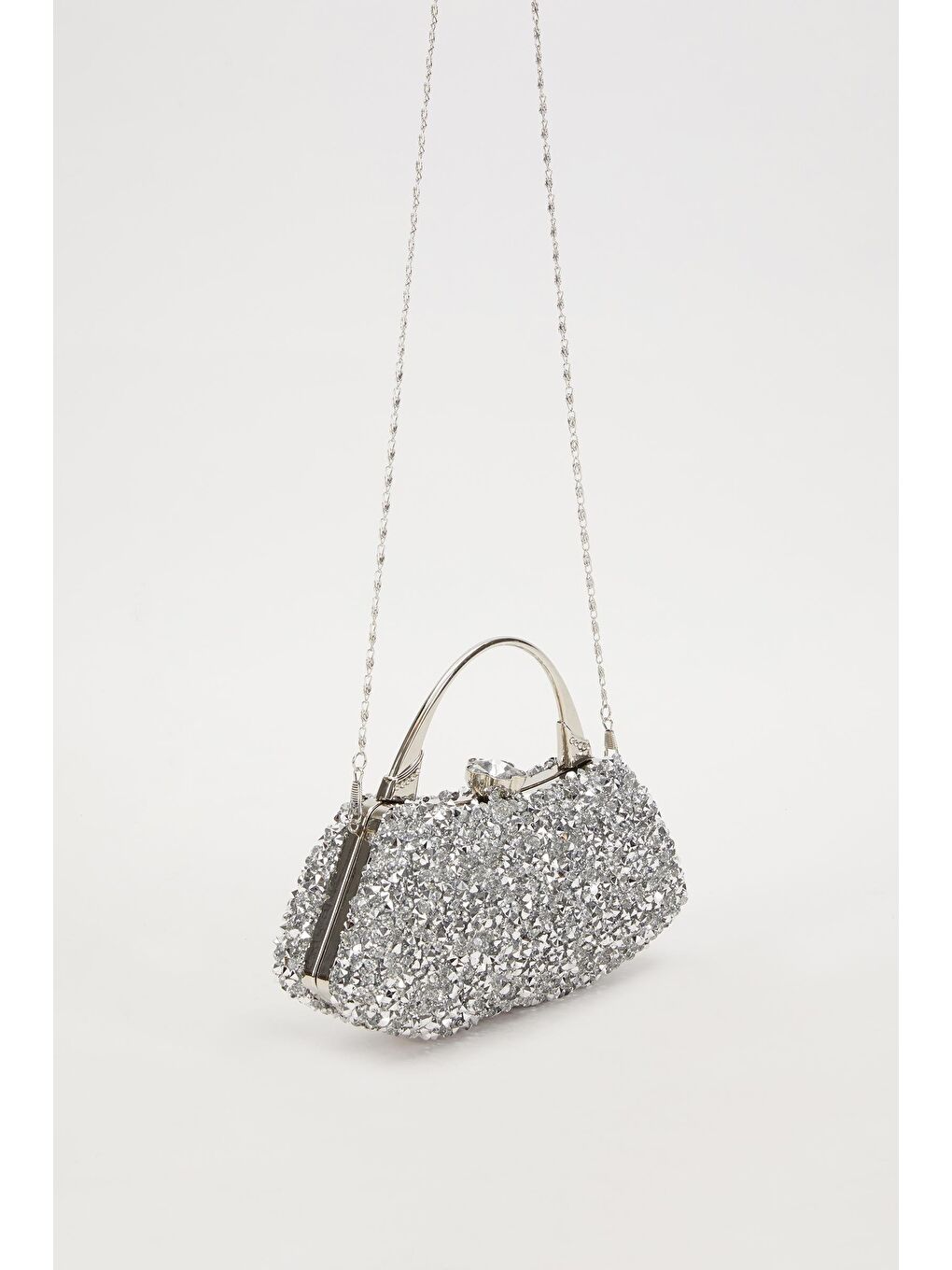 Gri Gümüş Taşlı Kadın El ve Abiye Çantası 93018-2