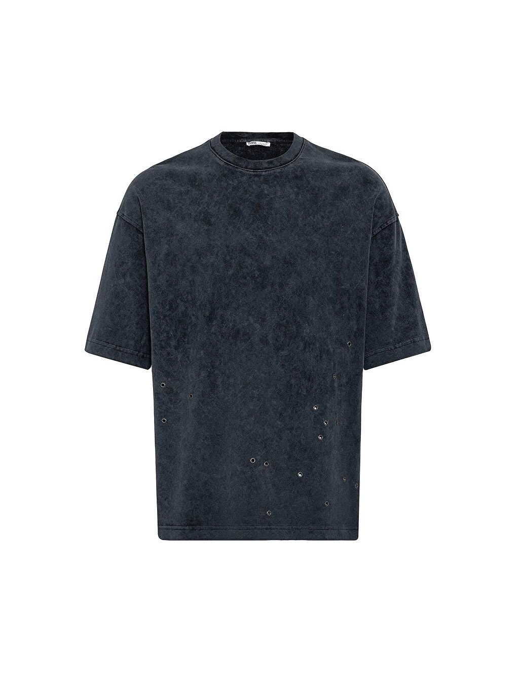 Yıkamalı Metal Detaylı Oversize Tişört Siyah-1