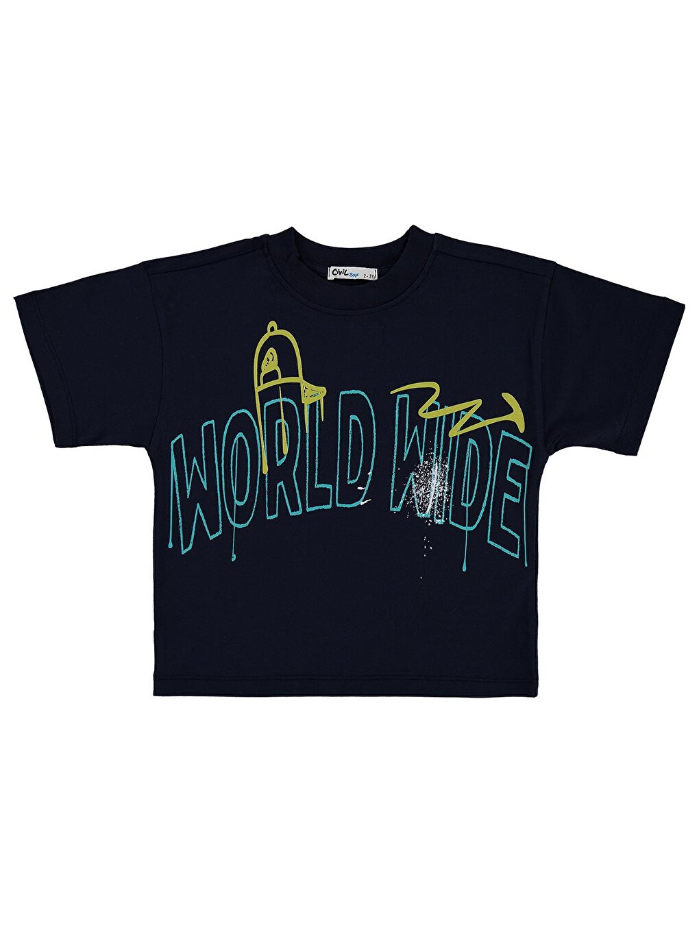 Boys World Wide Baskılı 2-5 Yaş Tişört - Lacivert