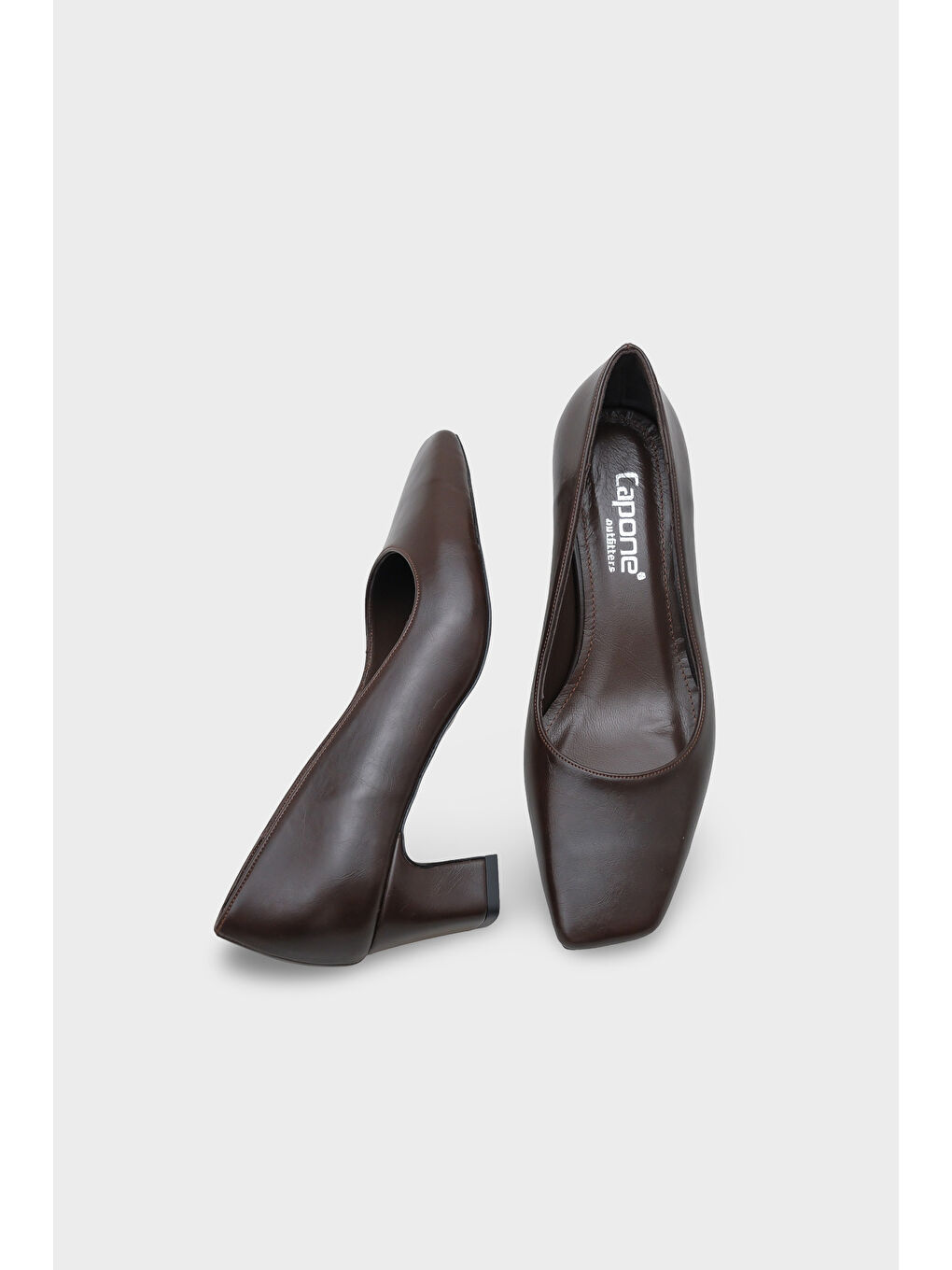 Kahverengi Janie Orta Boy Topuklu Küt Burunlu Hakiki Deri Astarlı Kadın Ayakkabı-4