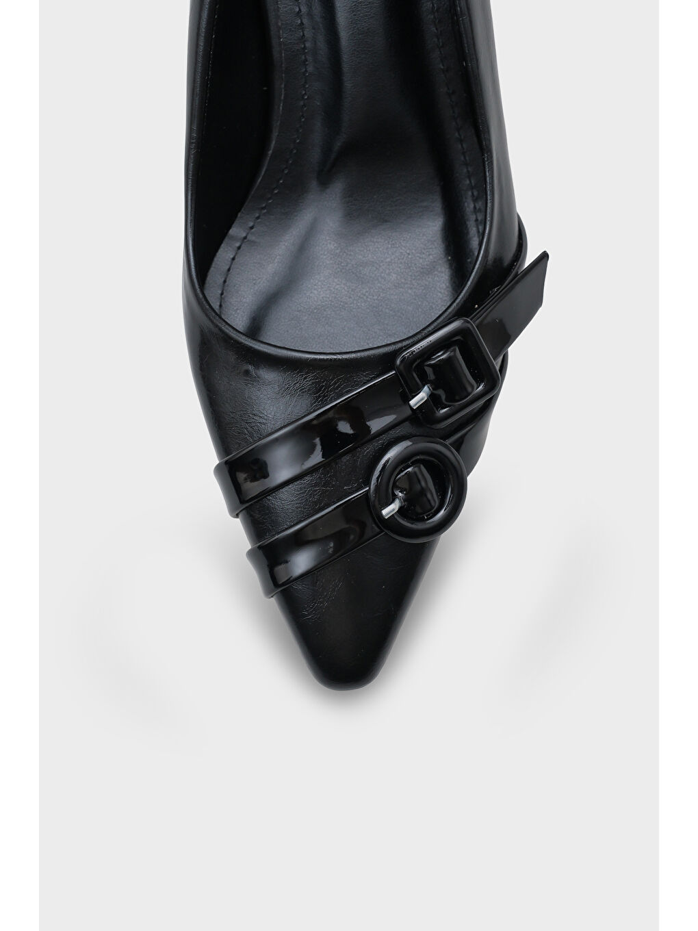 Siyah Mirabel Sivri Burunlu Tokalı Orta Topuklu Kadın Ayakkabı-2