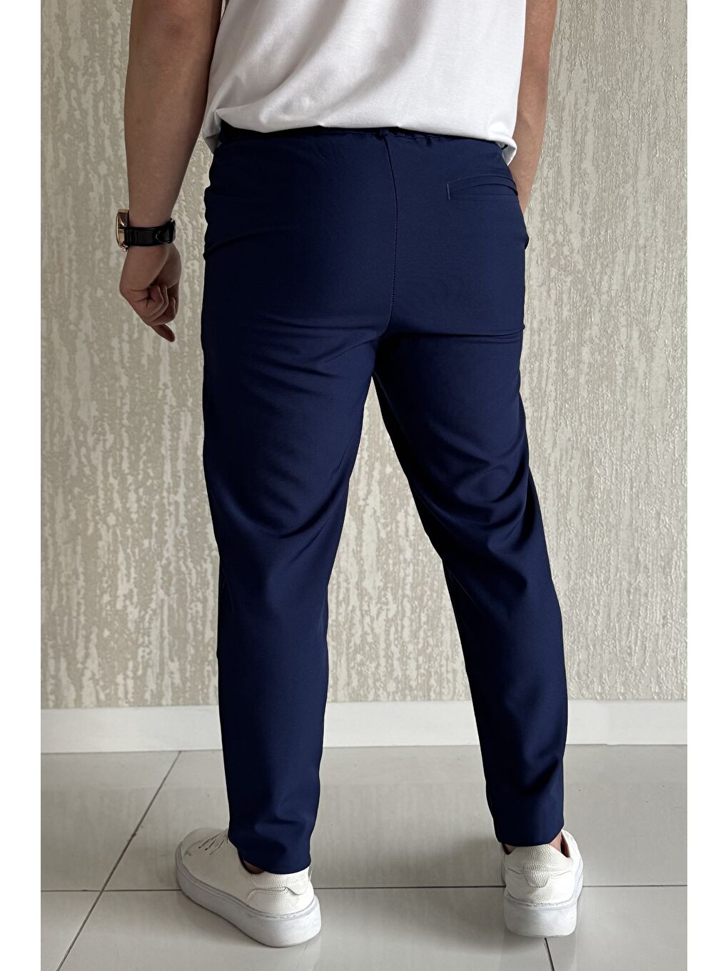 Lacivert Duble Paça Bel Bağlamalı Kumaş Erkek Pantolon-2