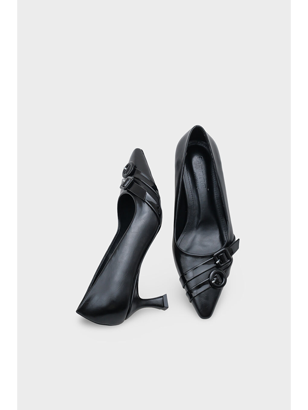 Siyah Mirabel Sivri Burunlu Tokalı Orta Topuklu Kadın Ayakkabı-4