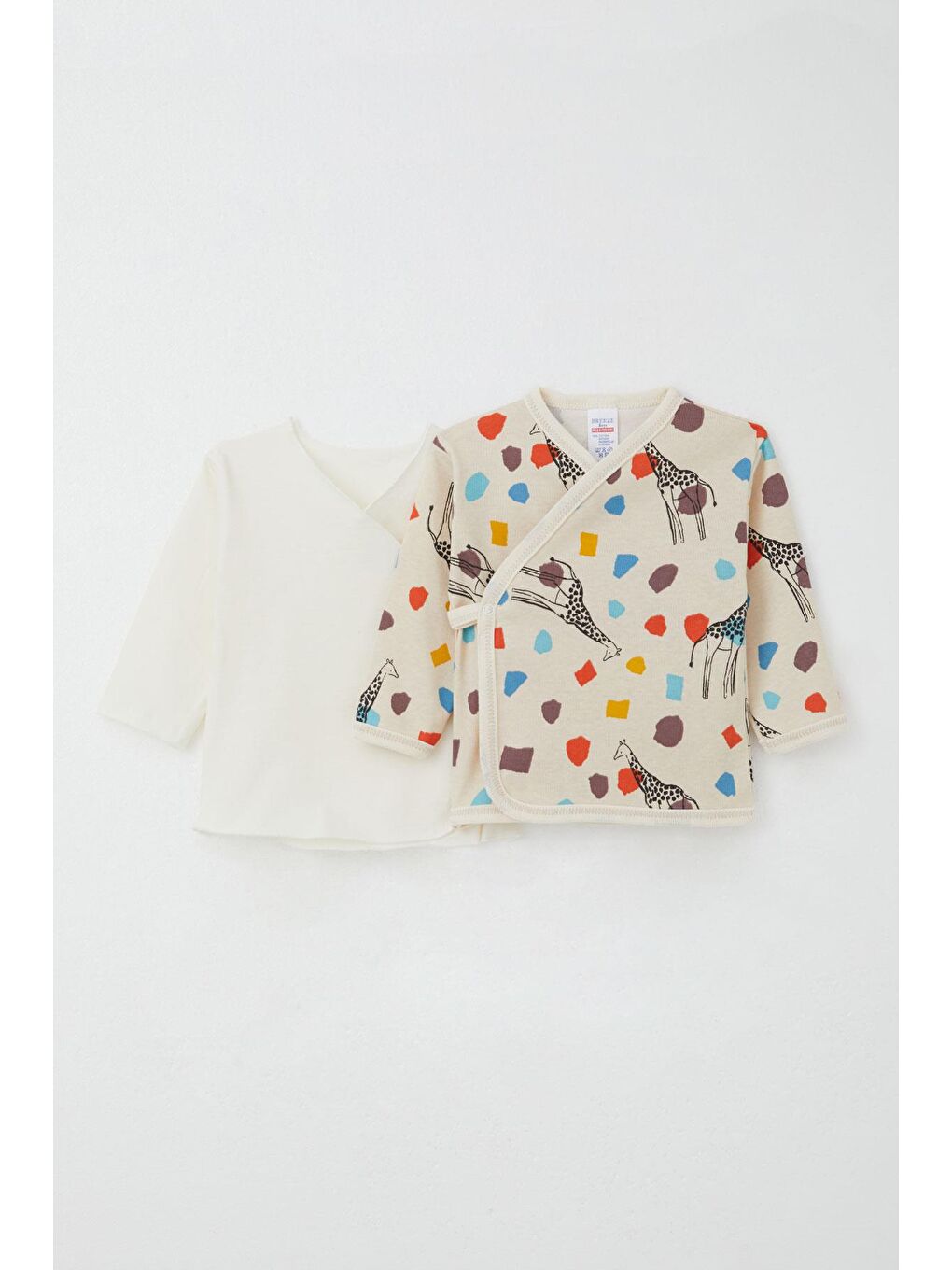 Yenidoğan Bebek İç Dış Çıtçıtlı 2 Li Zıbın Zürafa Desenli Bej (0-3 Ay)