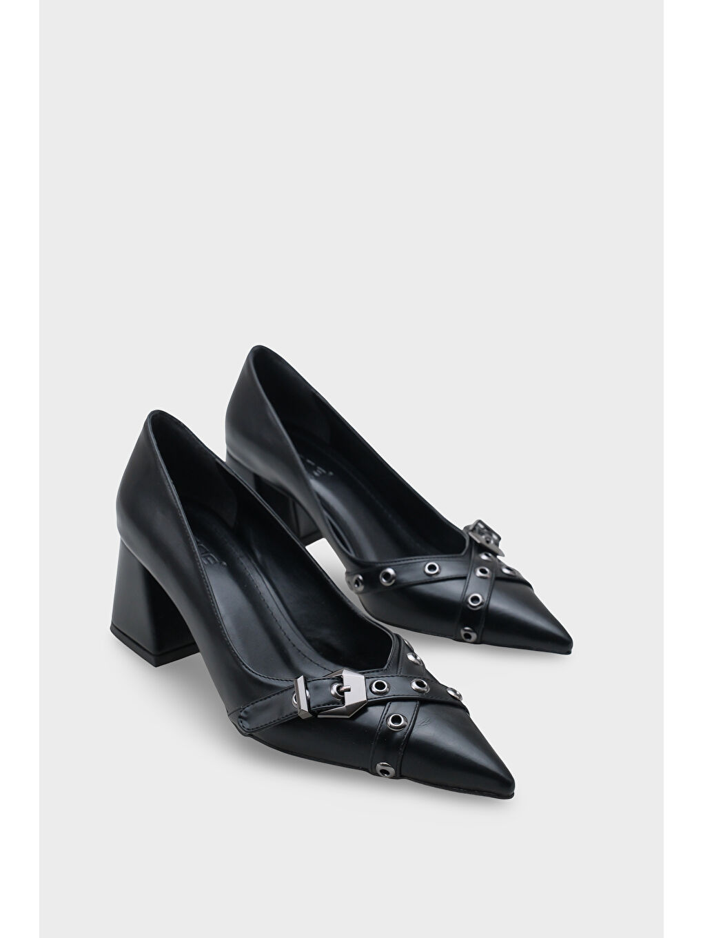 Siyah Kristal Kalın Orta Topuklu Tokalı Kadın Günlük Ayakkabı-1