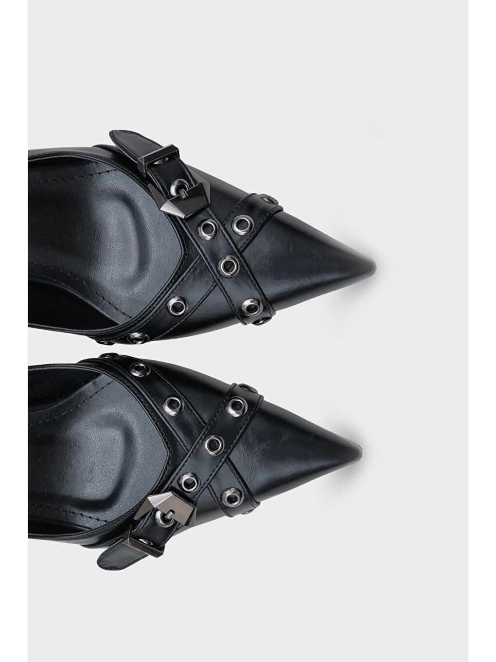 Siyah Kristal Kalın Orta Topuklu Tokalı Kadın Günlük Ayakkabı-2