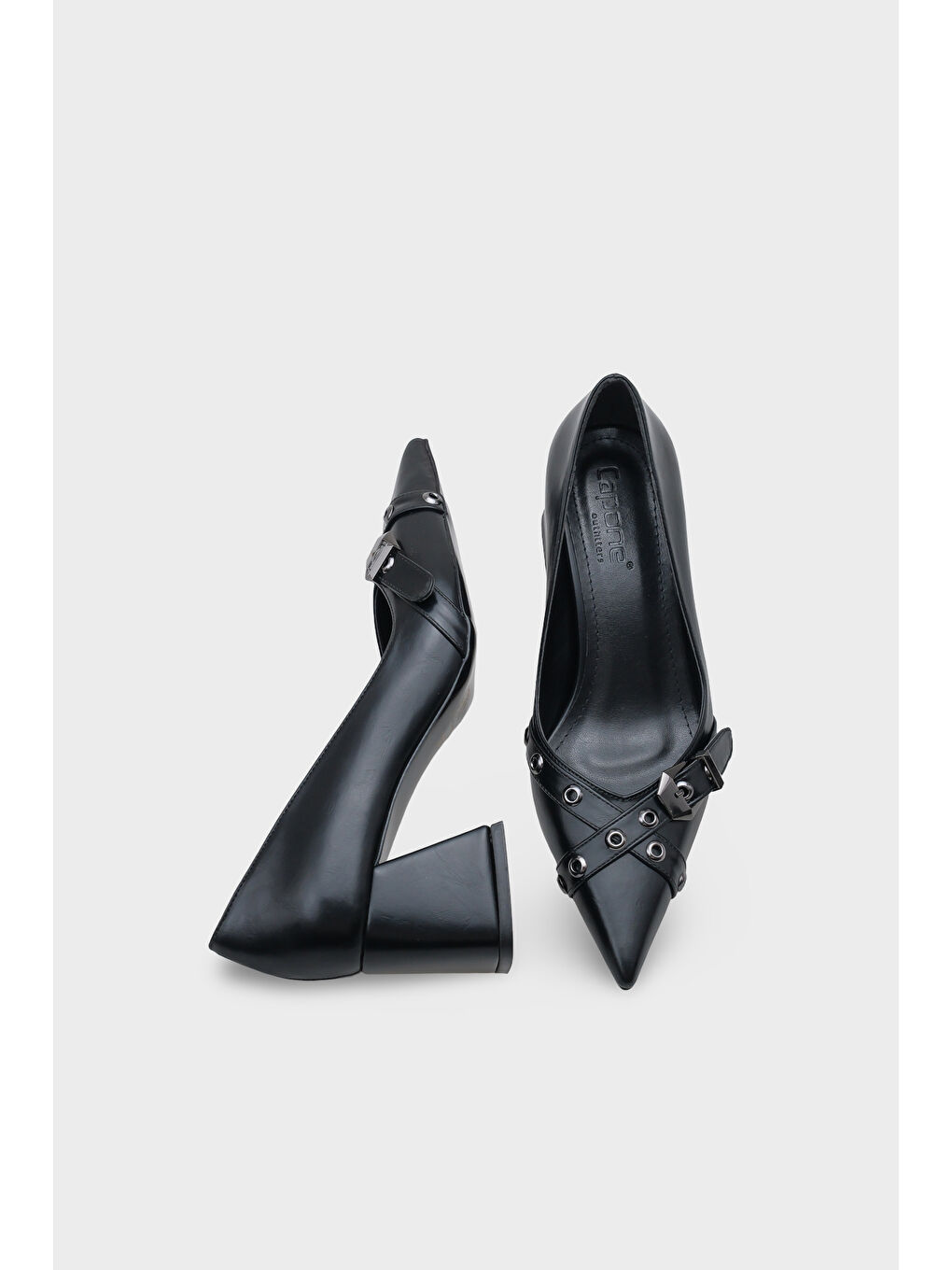 Siyah Kristal Kalın Orta Topuklu Tokalı Kadın Günlük Ayakkabı-4