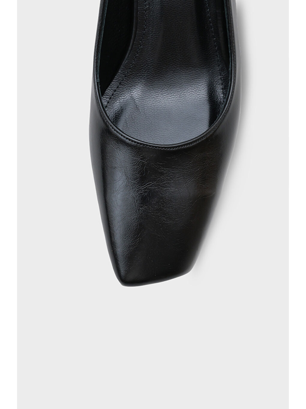 Siyah Janie Orta Boy Topuklu Küt Burunlu Hakiki Deri Astarlı Kadın Ayakkabı-2