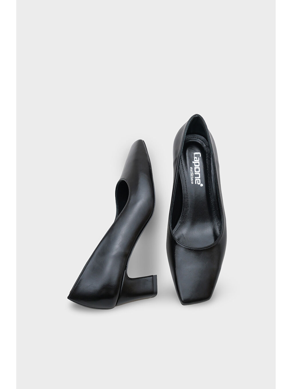 Siyah Janie Orta Boy Topuklu Küt Burunlu Hakiki Deri Astarlı Kadın Ayakkabı-4