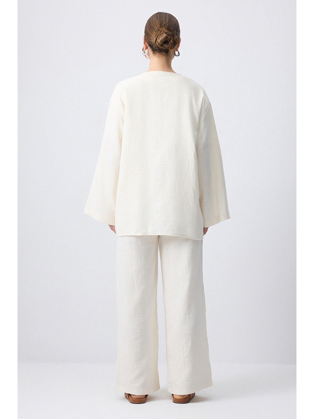 Bej Önden Bağlamalı Kimono Pantolon Takım-3