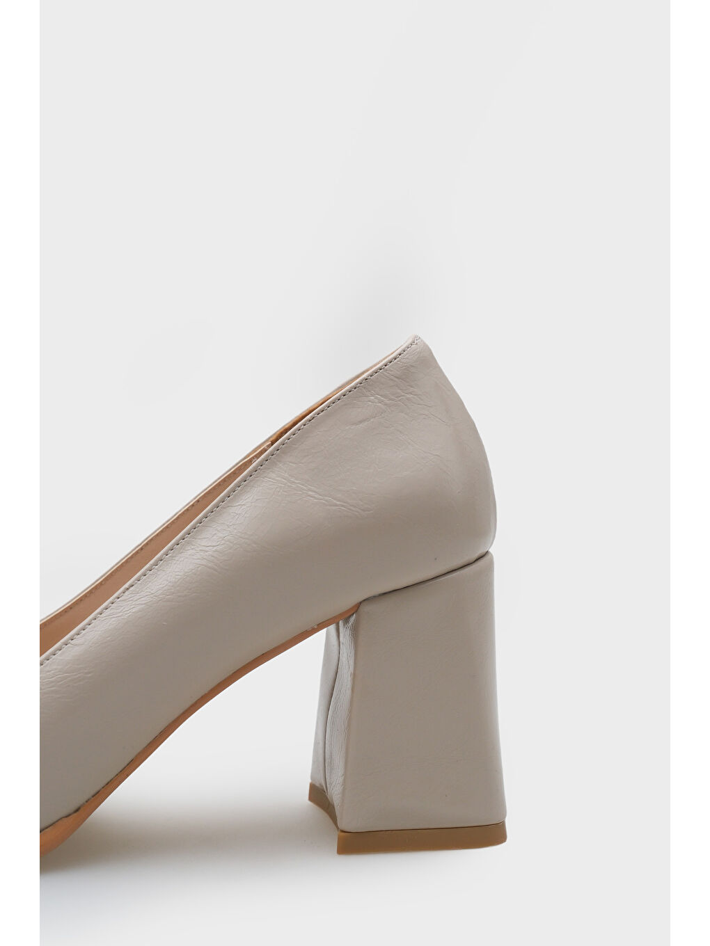 Bej Penni Yuvarlak Burunlu Orta Topuklu Günlük Kadın Topuklu Ayakkabı-3