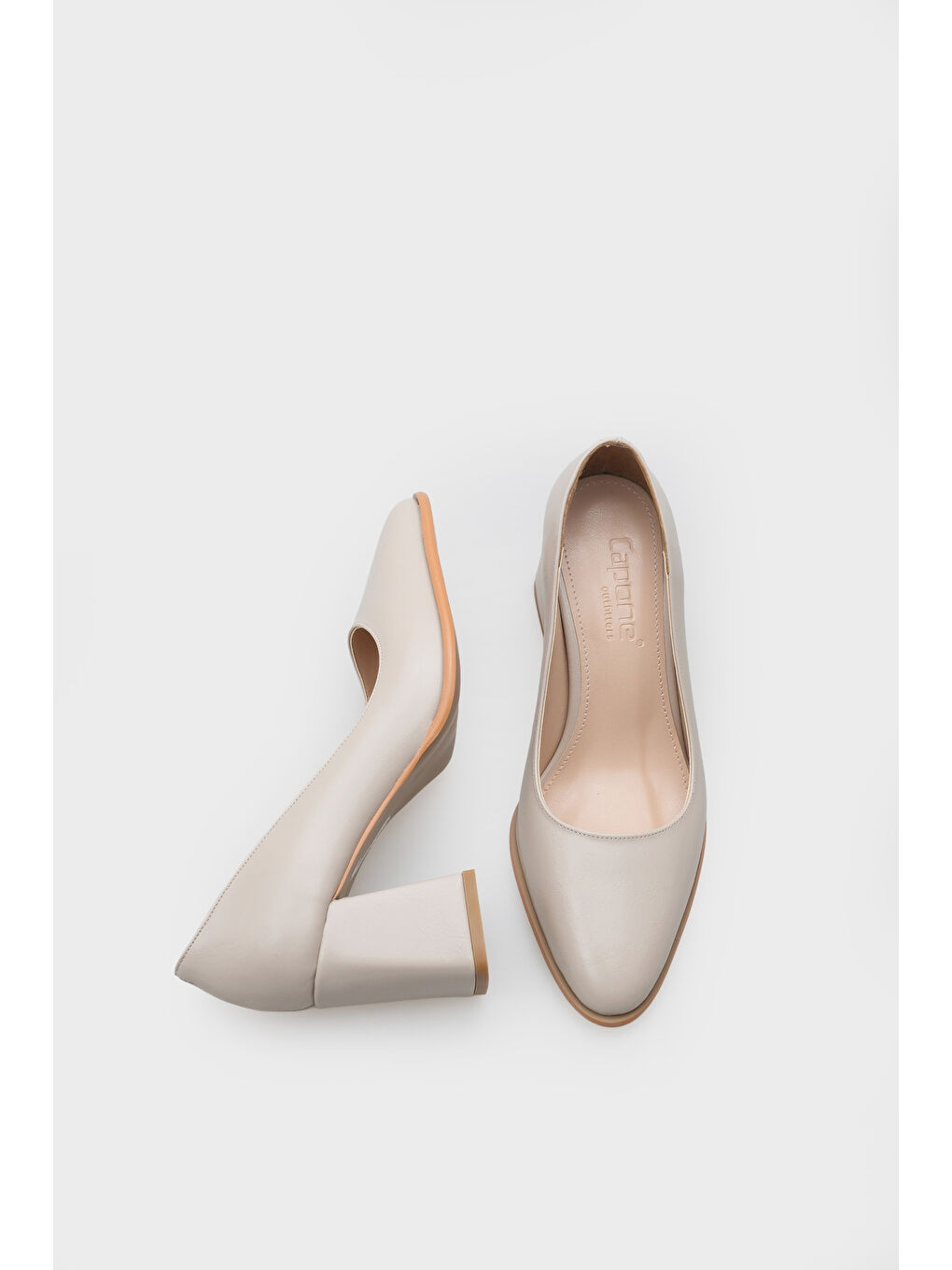 Bej Penni Yuvarlak Burunlu Orta Topuklu Günlük Kadın Topuklu Ayakkabı-4