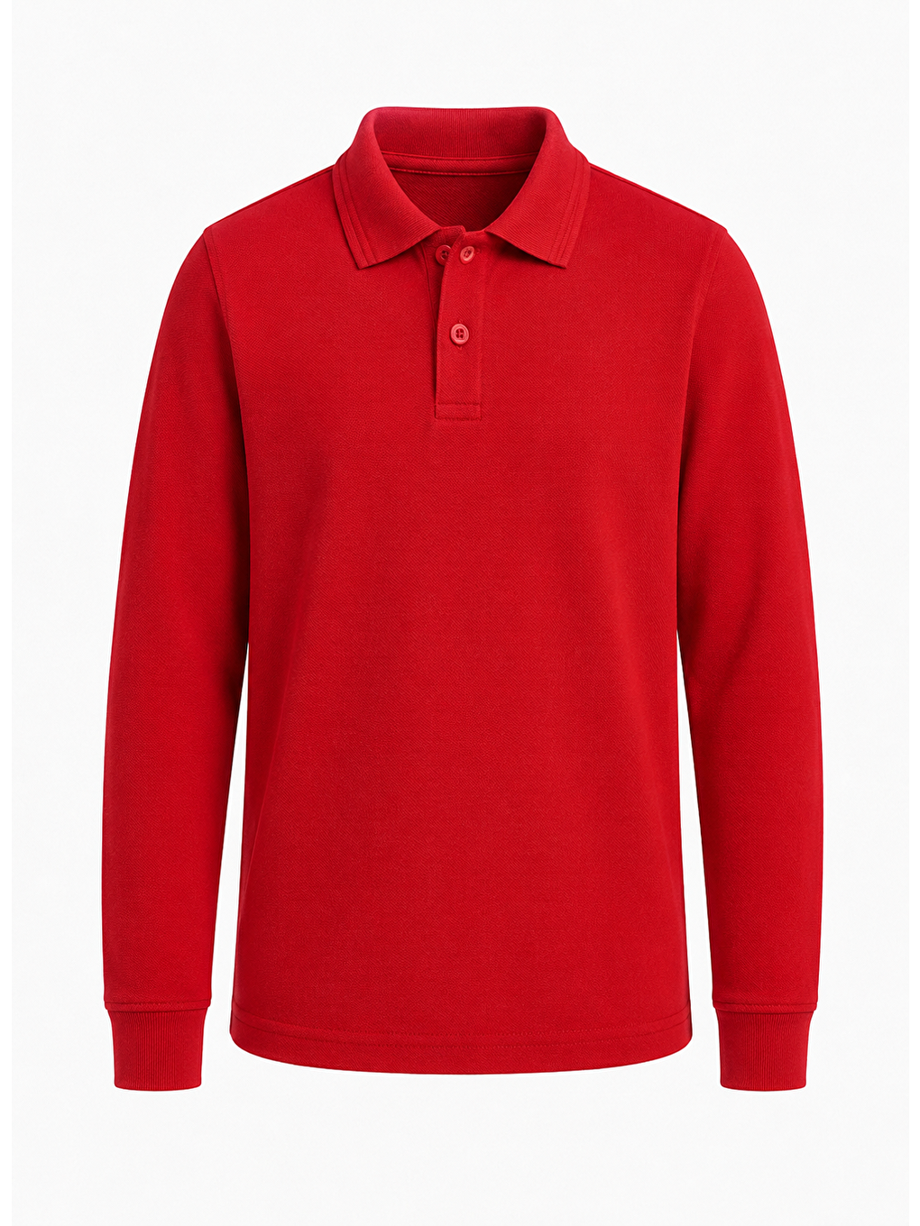 Kırmızı Kids Polo Yaka Basic Uzun Kollu Unisex Kız Çocuk Tişört-3