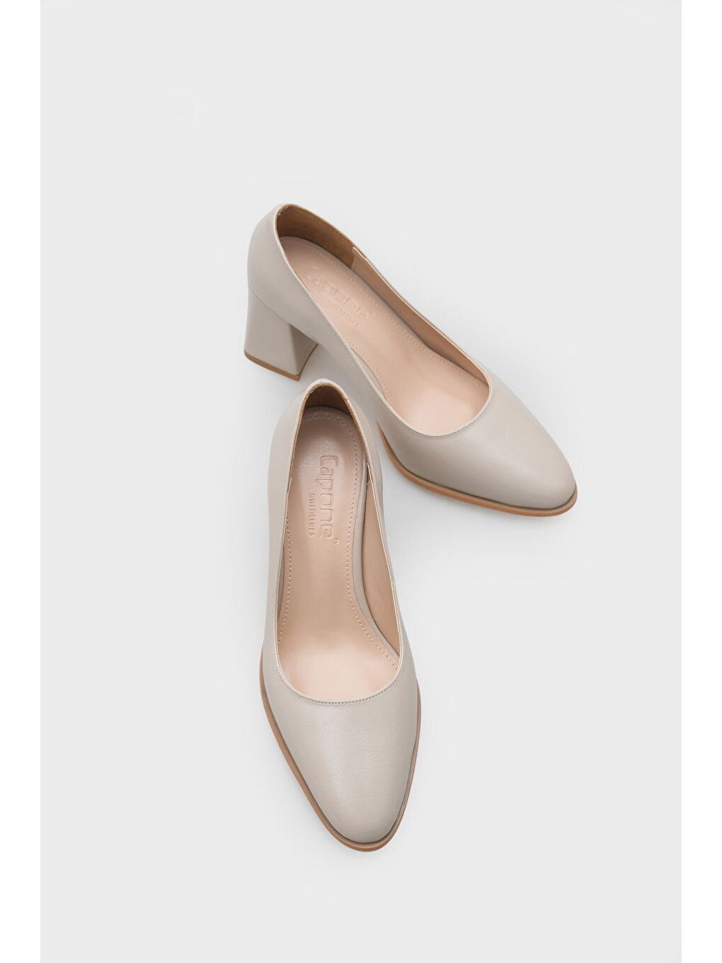 Bej Penni Yuvarlak Burunlu Orta Topuklu Günlük Kadın Topuklu Ayakkabı-5