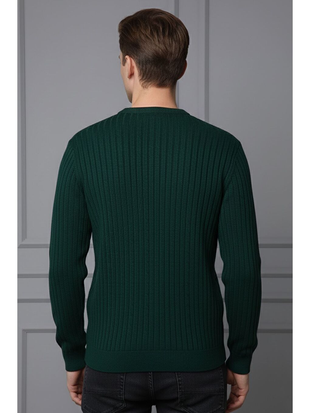 Yeşil Bisiklet Yaka Erkek Triko Kazak-1