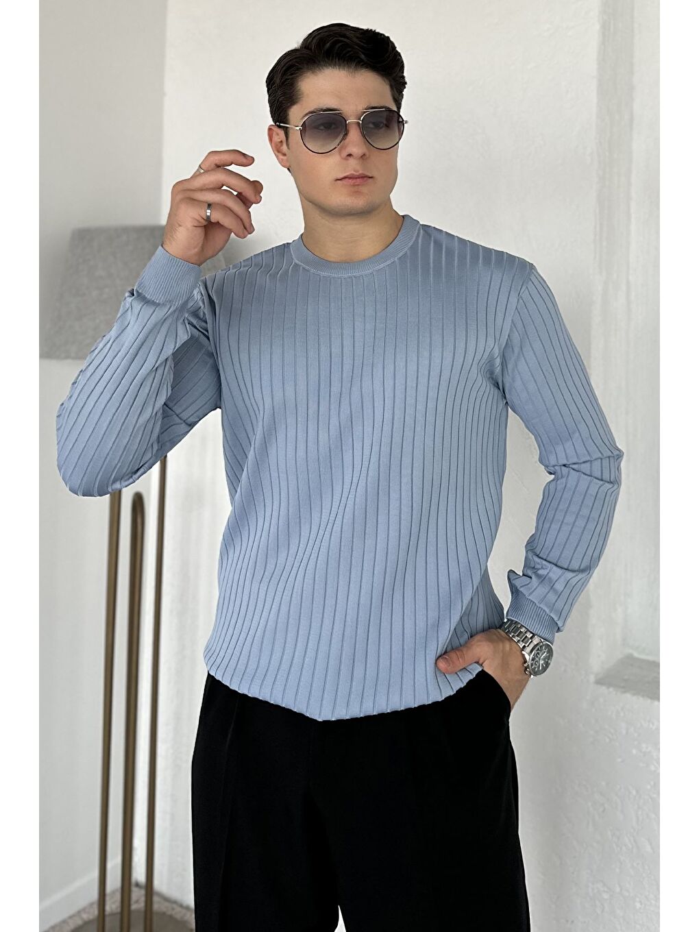 Mavi Bisiklet Yaka Erkek Triko Kazak