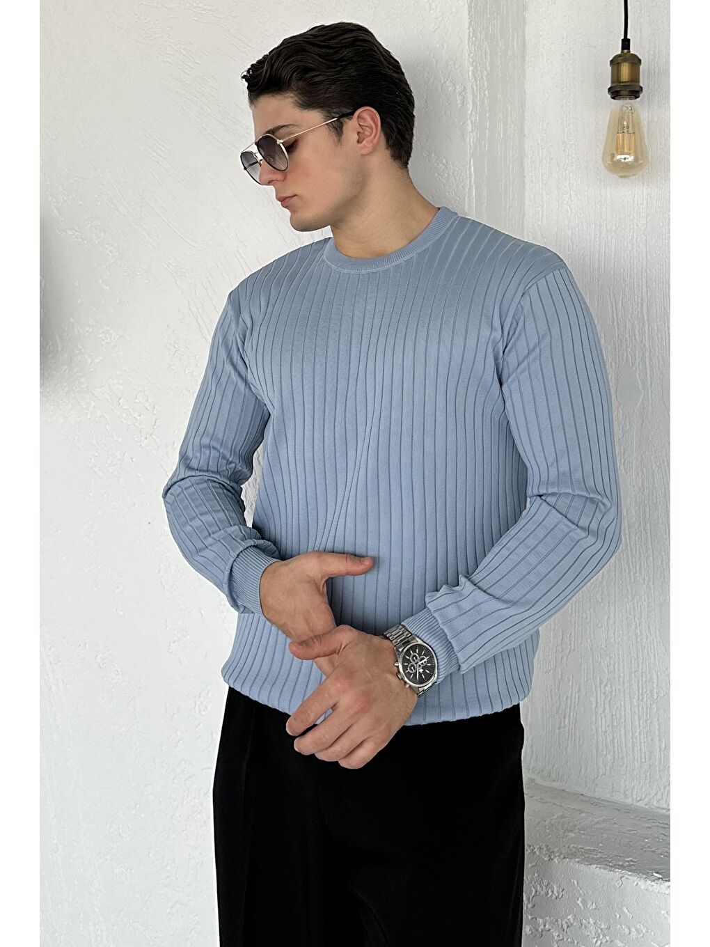 Mavi Bisiklet Yaka Erkek Triko Kazak-1