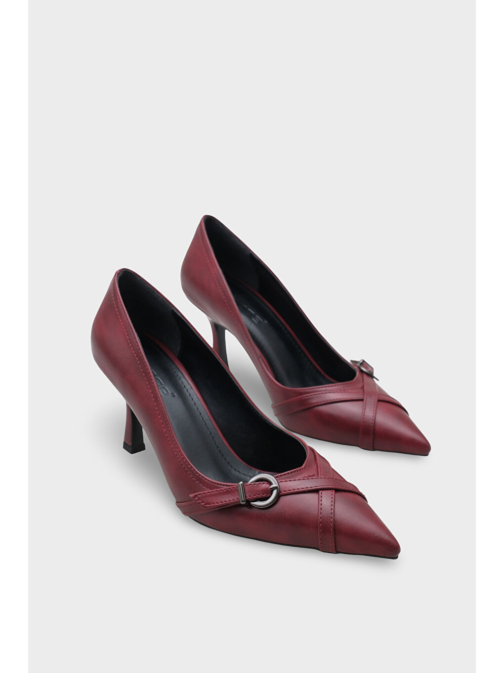 Bordo Elysee Orta Topuklu Tokalı Günlük Topuklu Ayakkabı-1