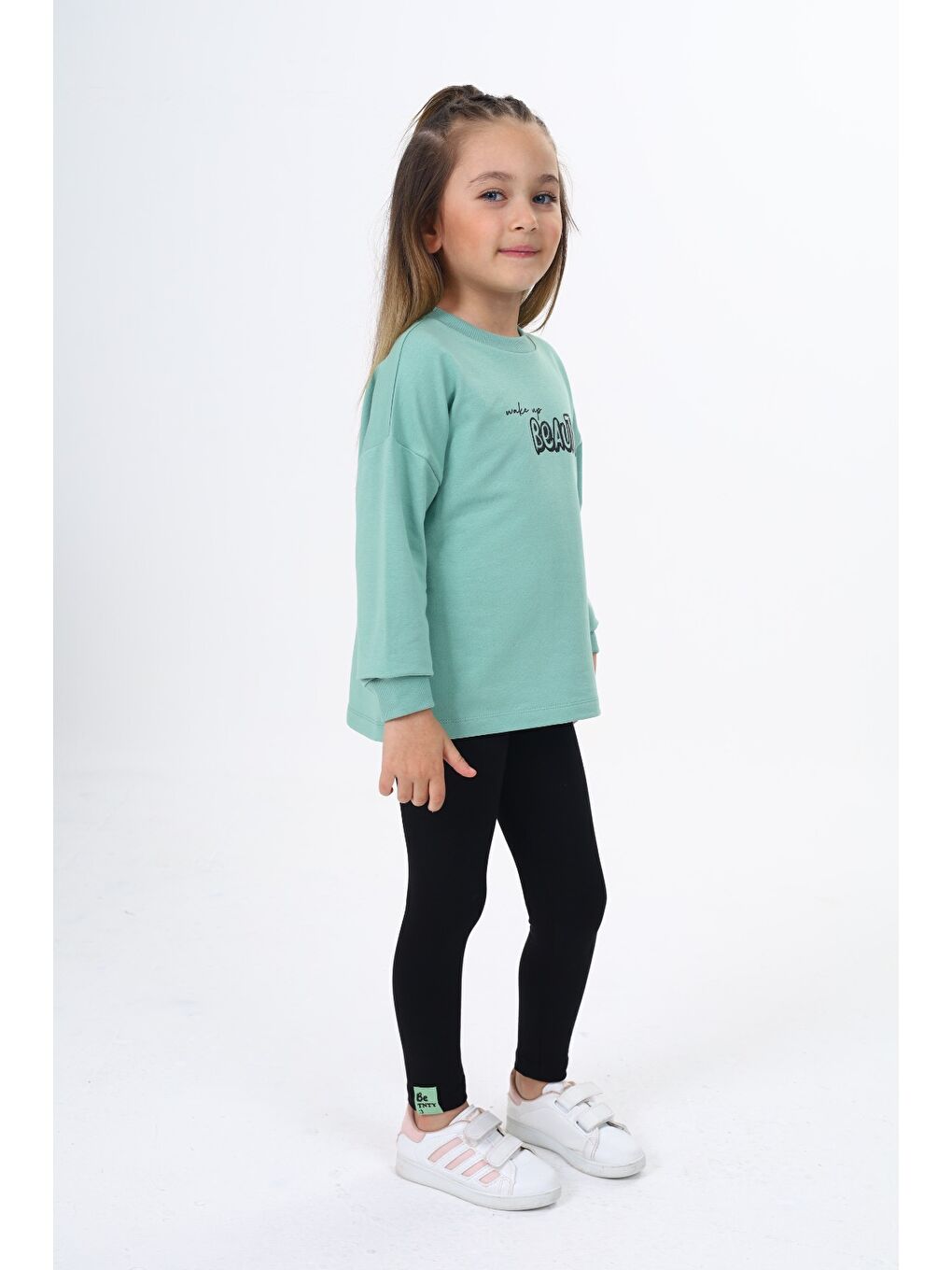 Yeşil Kız Çocuk Baskılı Taytlı Takım-1