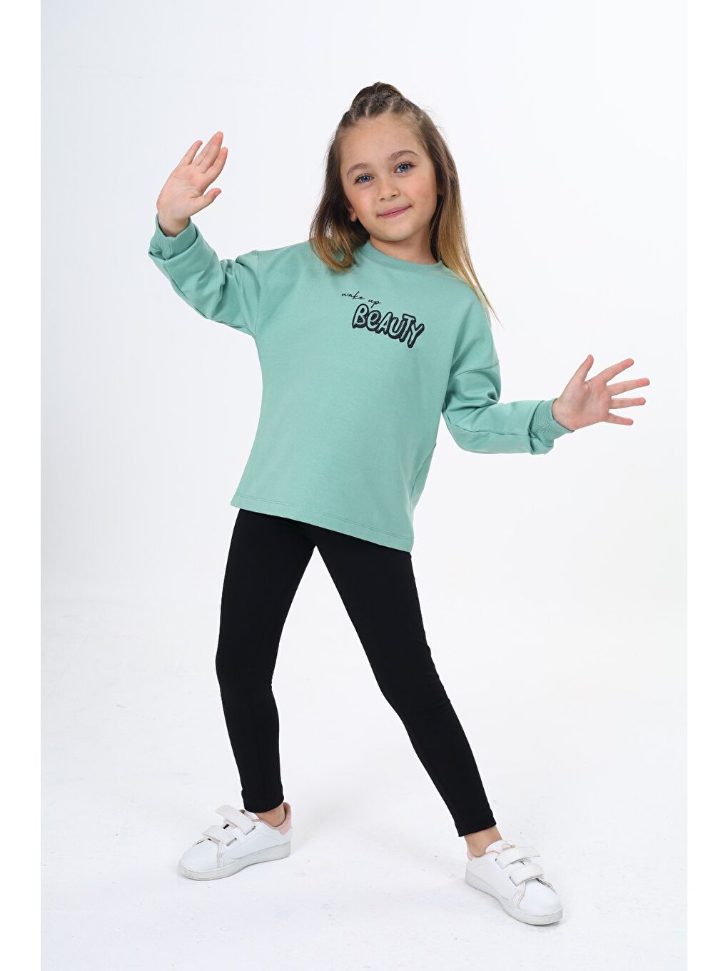 Yeşil Kız Çocuk Baskılı Taytlı Takım-3