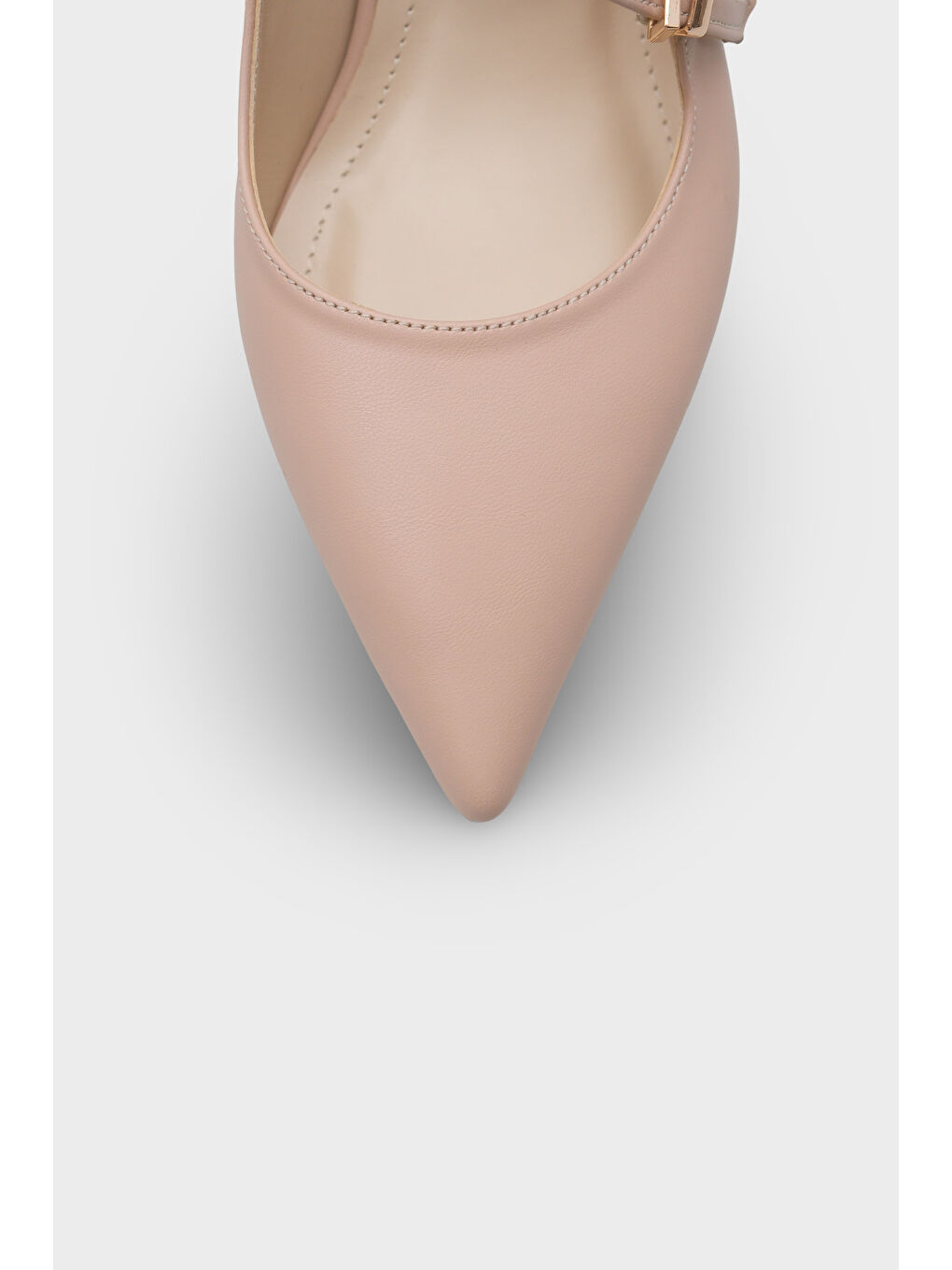 Bej Marigold Orta Topuklu Sivri Burunlu Bantlı Kadın Ayakkabı-2