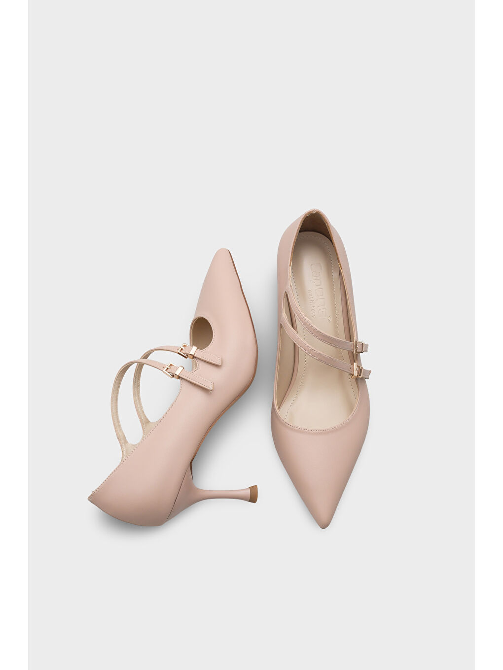 Bej Marigold Orta Topuklu Sivri Burunlu Bantlı Kadın Ayakkabı-5