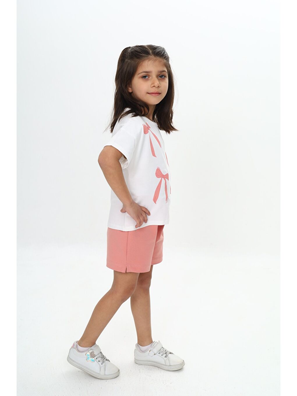 Mercan Kız Çocuk Fiyonk Baskılı Şortlu Takım-1