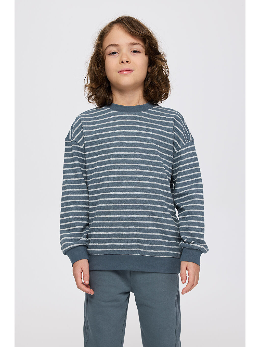 Erkek Çocuk Çizgi Desenli Petrol Sweatshirt-2