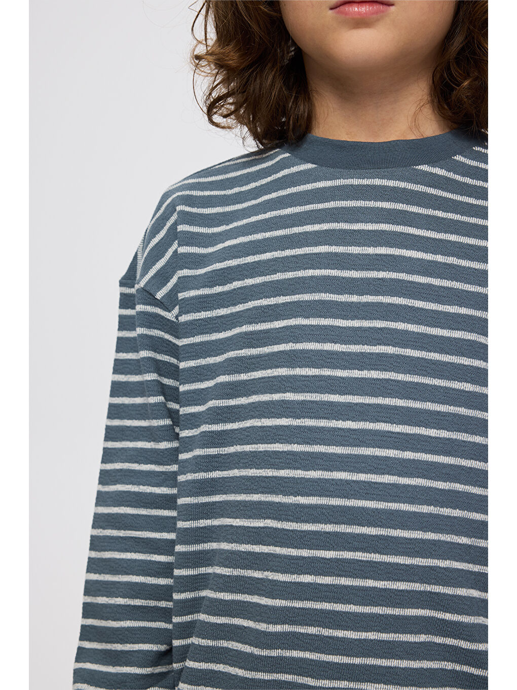 Erkek Çocuk Çizgi Desenli Petrol Sweatshirt-3