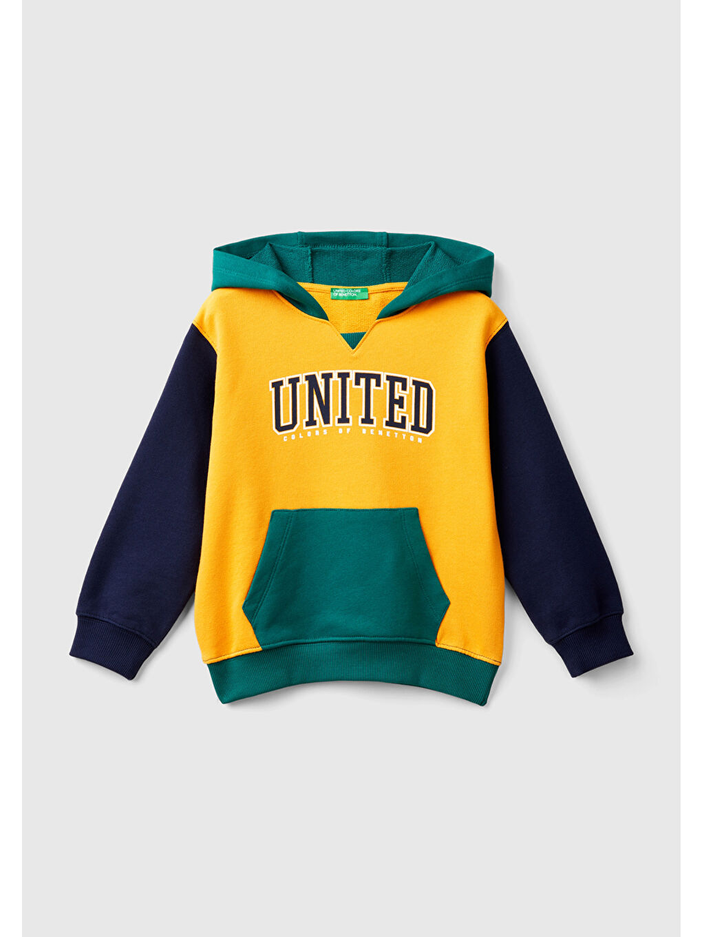 United Colors Of Benetton Erkek Çocuk Sarı Mix Logo Baskılı Kanguru Cepli Kapüşonlu Sweatshirt