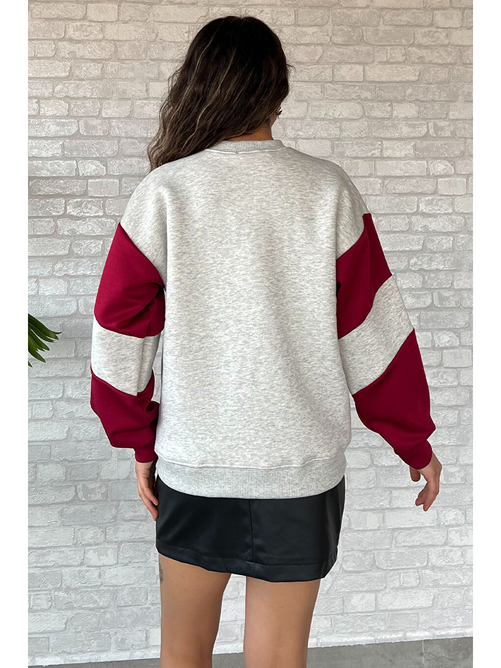 GÜLSELİ Gri Üç İplik Şardonlu Renk Garnili Kadın Sweatshirt - 3