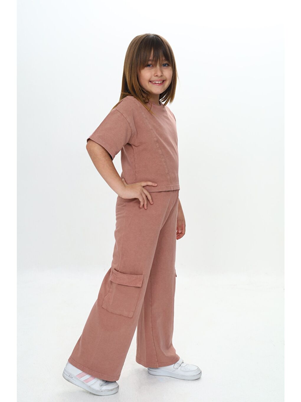 Bordo Kız Çocuk Yıkamalı Crop Eşofman Takım-2