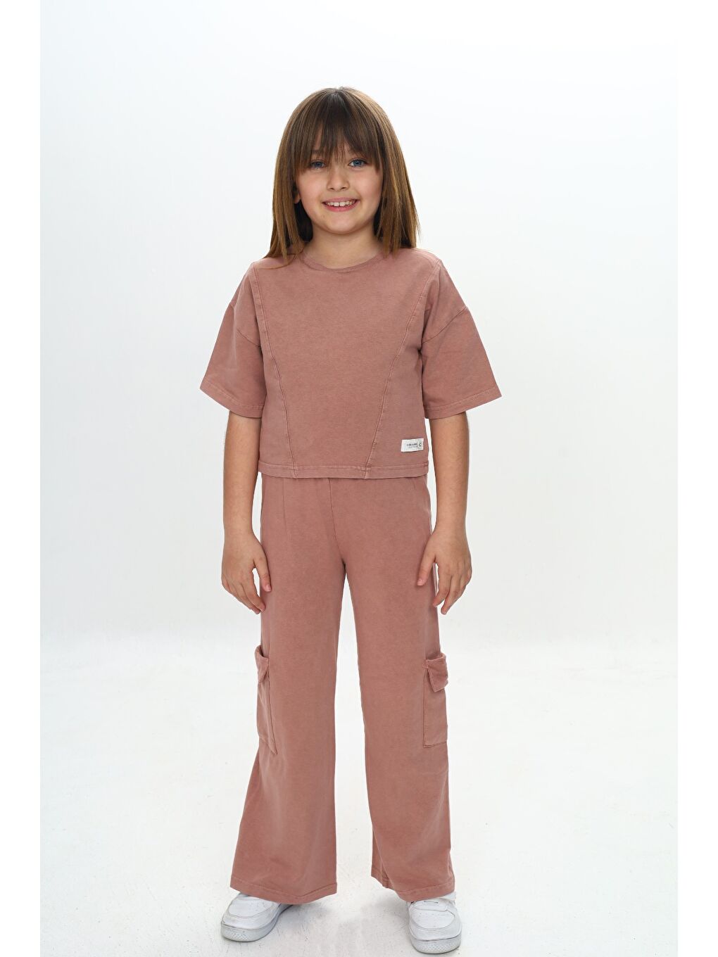 Bordo Kız Çocuk Yıkamalı Crop Eşofman Takım-3